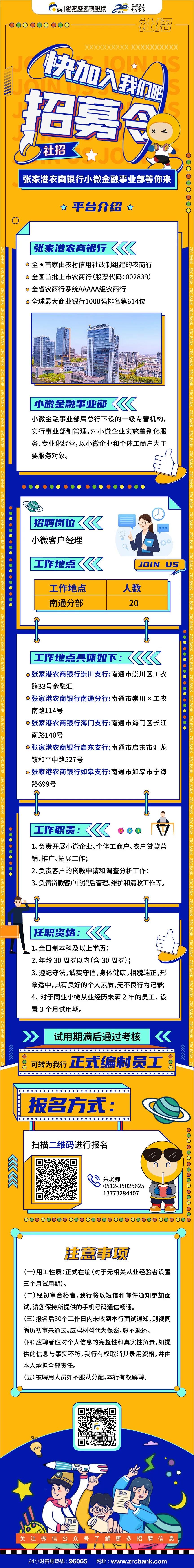 2021張家港農商銀行小微金融事業(yè)部南通分部招聘公告